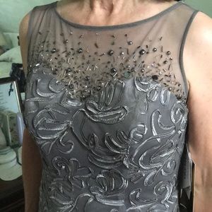 Pewter dress with beaded illusion neckline.